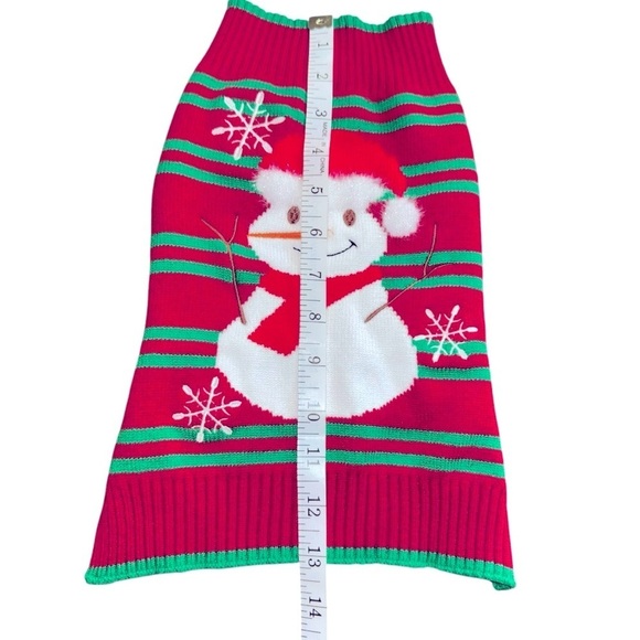 Festive Snowman Dog Sweater Medium 7x13 Red Green Holiday Knit Pet Outfit - Picture 3 of 5